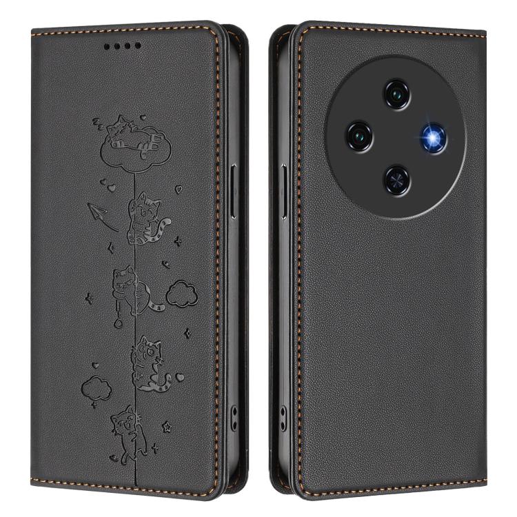 For Oukitel C5 4G Cute Cats Embossed Magnetic RFID Vegan Leather Phone Case