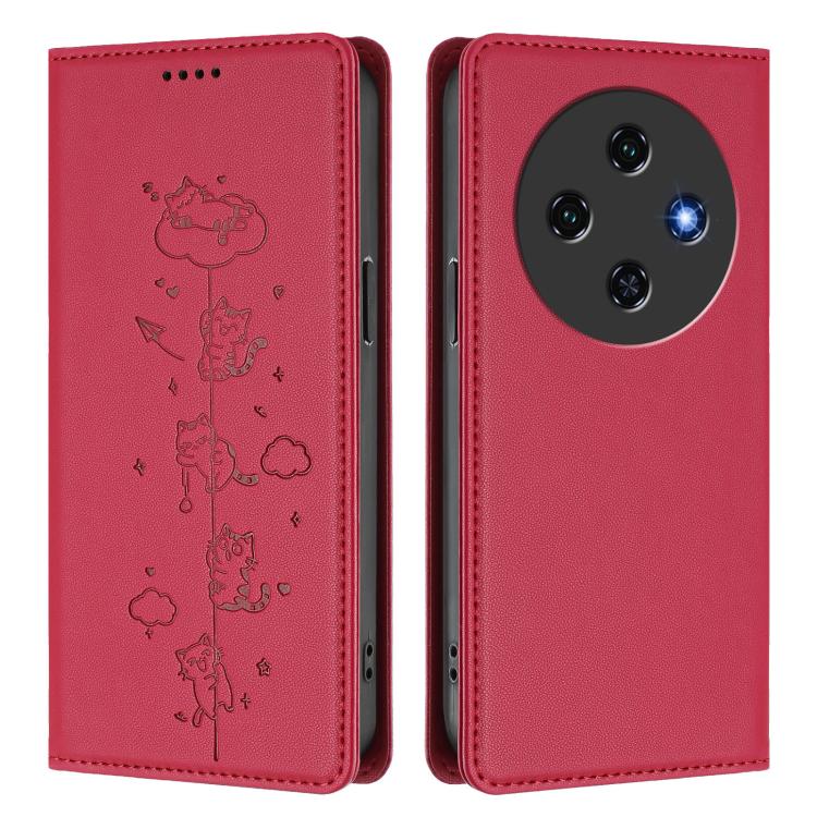 For Oukitel C5 4G Cute Cats Embossed Magnetic RFID Vegan Leather Phone Case