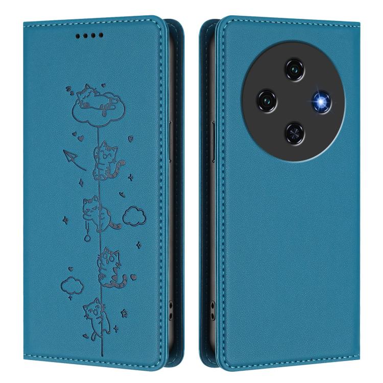 For Oukitel C5 4G Cute Cats Embossed Magnetic RFID Vegan Leather Phone Case