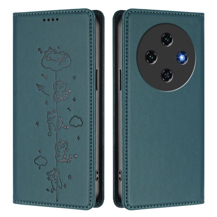 For Oukitel C5 4G Cute Cats Embossed Magnetic RFID Vegan Leather Phone Case