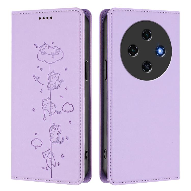 For Oukitel C5 4G Cute Cats Embossed Magnetic RFID Vegan Leather Phone Case