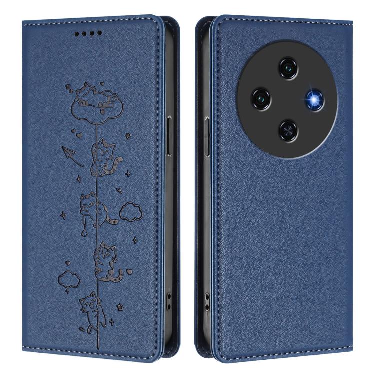 For Oukitel C5 4G Cute Cats Embossed Magnetic RFID Vegan Leather Phone Case