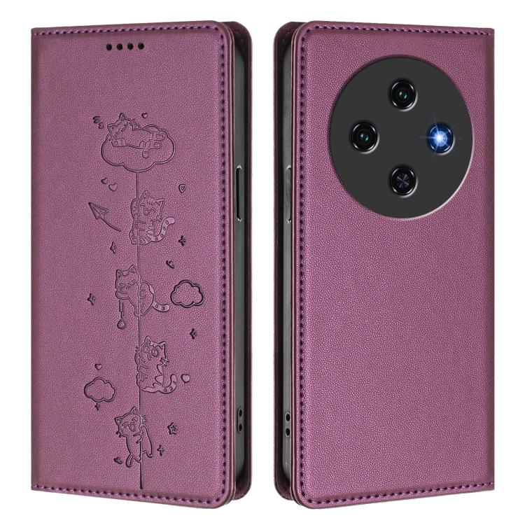 For Oukitel C5 4G Cute Cats Embossed Magnetic RFID Vegan Leather Phone Case