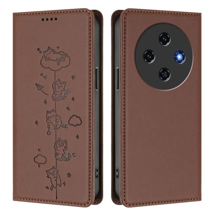 For Oukitel C5 4G Cute Cats Embossed Magnetic RFID Vegan Leather Phone Case