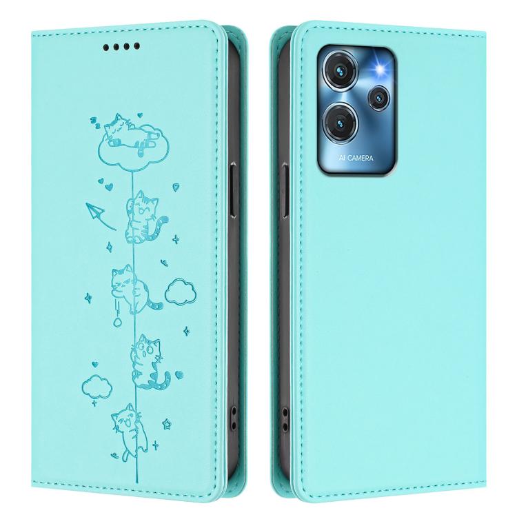 For Oukitel C32 / C32 Pro Cute Cats Embossed Magnetic RFID Vegan Leather Phone Case