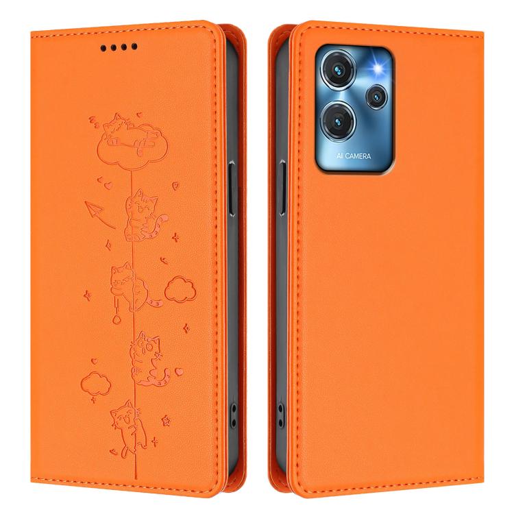 For Oukitel C32 / C32 Pro Cute Cats Embossed Magnetic RFID Vegan Leather Phone Case