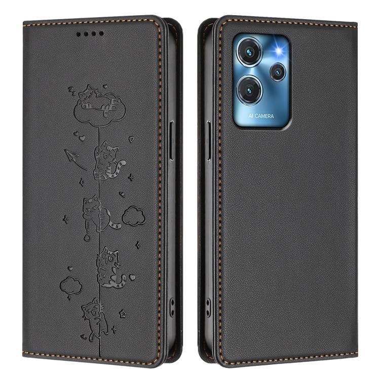 For Oukitel C32 / C32 Pro Cute Cats Embossed Magnetic RFID Vegan Leather Phone Case