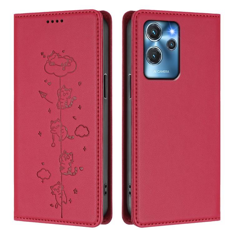 For Oukitel C32 / C32 Pro Cute Cats Embossed Magnetic RFID Vegan Leather Phone Case
