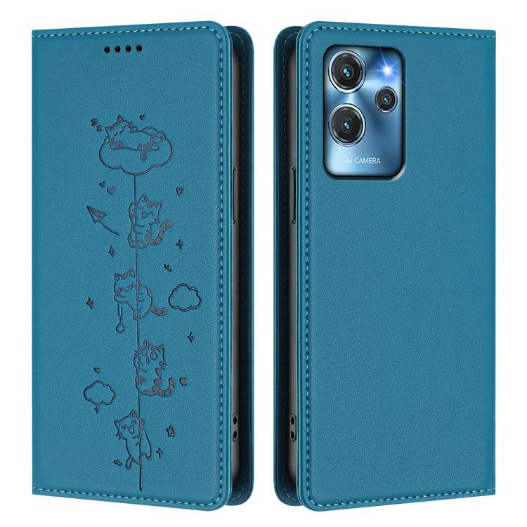 For Oukitel C32 / C32 Pro Cute Cats Embossed Magnetic RFID Vegan Leather Phone Case