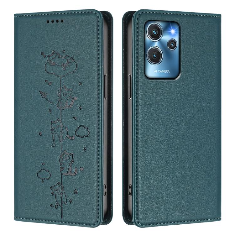 For Oukitel C32 / C32 Pro Cute Cats Embossed Magnetic RFID Vegan Leather Phone Case