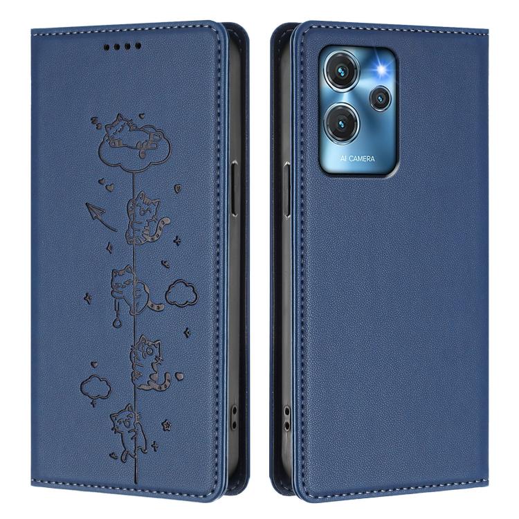 For Oukitel C32 / C32 Pro Cute Cats Embossed Magnetic RFID Vegan Leather Phone Case