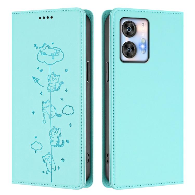 For Oukitel C35 / C36 Cute Cats Embossed Magnetic RFID Vegan Leather Phone Case