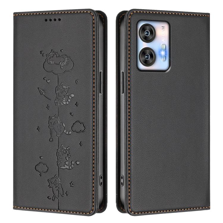 For Oukitel C35 / C36 Cute Cats Embossed Magnetic RFID Vegan Leather Phone Case