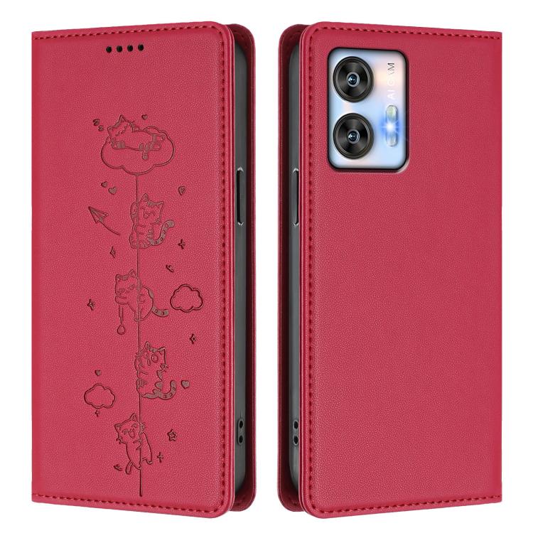 For Oukitel C35 / C36 Cute Cats Embossed Magnetic RFID Vegan Leather Phone Case