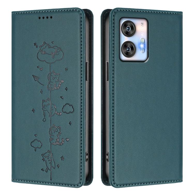 For Oukitel C35 / C36 Cute Cats Embossed Magnetic RFID Vegan Leather Phone Case