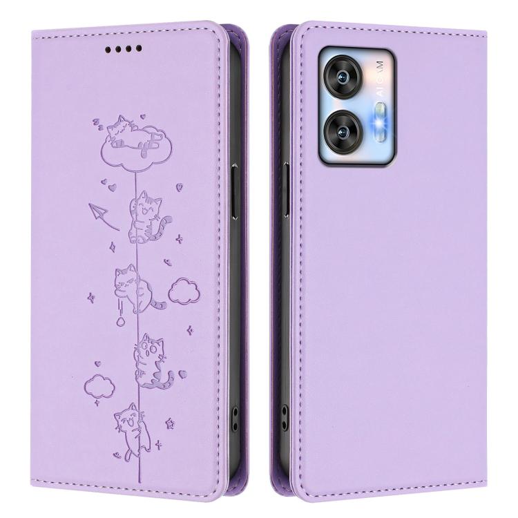 For Oukitel C35 / C36 Cute Cats Embossed Magnetic RFID Vegan Leather Phone Case