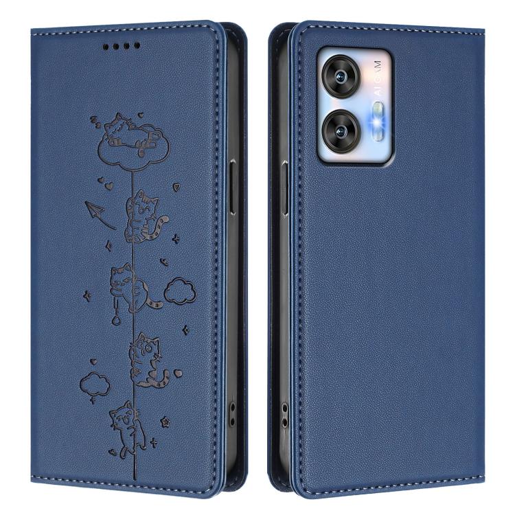 For Oukitel C35 / C36 Cute Cats Embossed Magnetic RFID Vegan Leather Phone Case