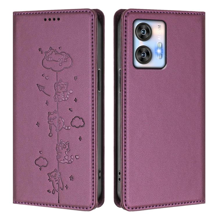 For Oukitel C35 / C36 Cute Cats Embossed Magnetic RFID Vegan Leather Phone Case