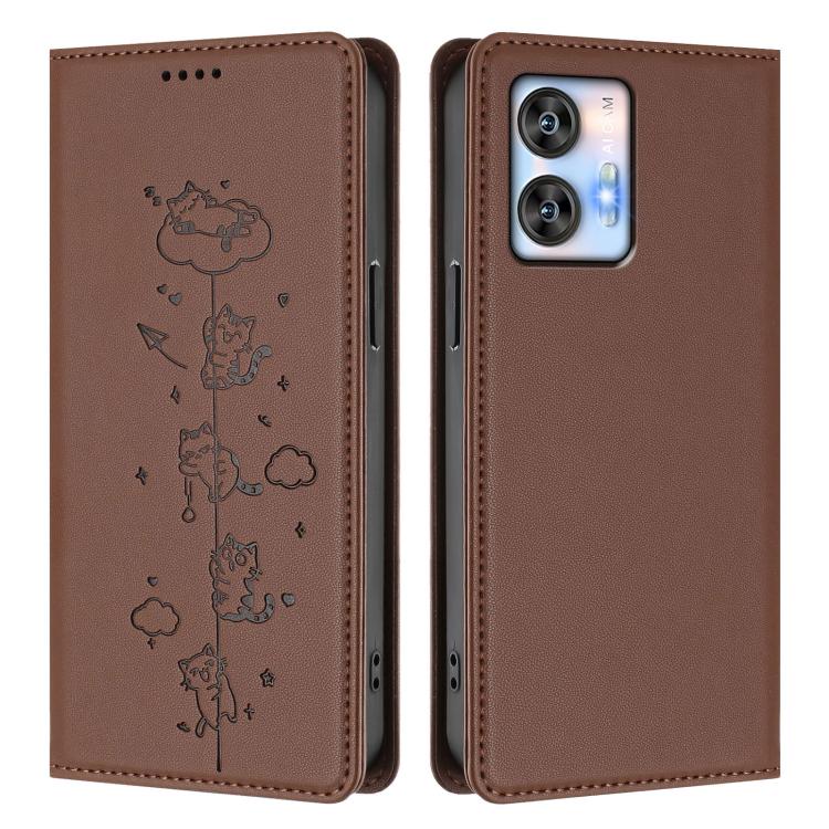 For Oukitel C35 / C36 Cute Cats Embossed Magnetic RFID Vegan Leather Phone Case