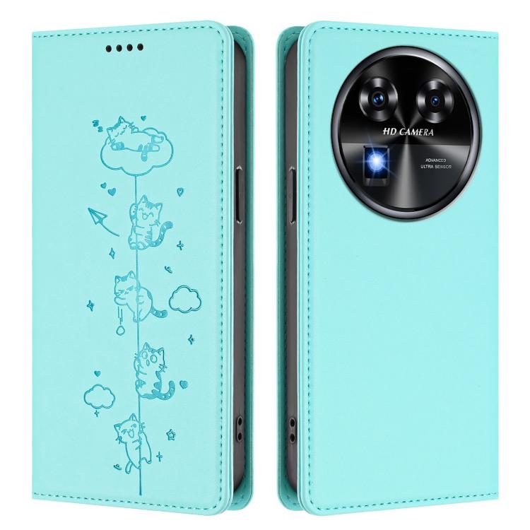 For Oukitel C37 Cute Cats Embossed Magnetic RFID Vegan Leather Phone Case