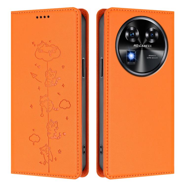 For Oukitel C37 Cute Cats Embossed Magnetic RFID Vegan Leather Phone Case