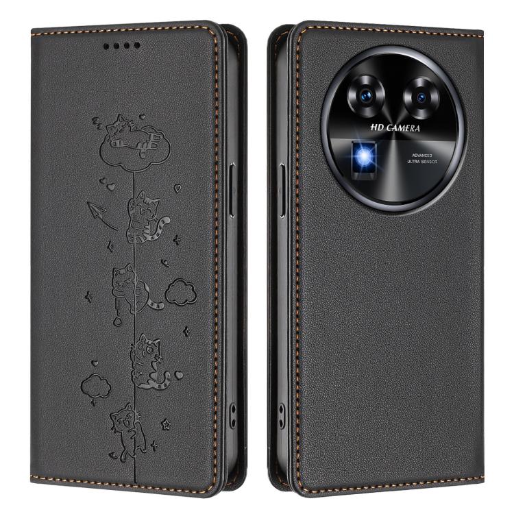 For Oukitel C37 Cute Cats Embossed Magnetic RFID Vegan Leather Phone Case