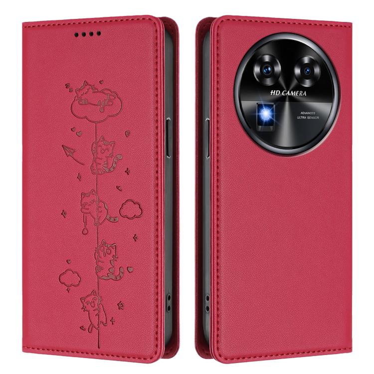 For Oukitel C37 Cute Cats Embossed Magnetic RFID Vegan Leather Phone Case