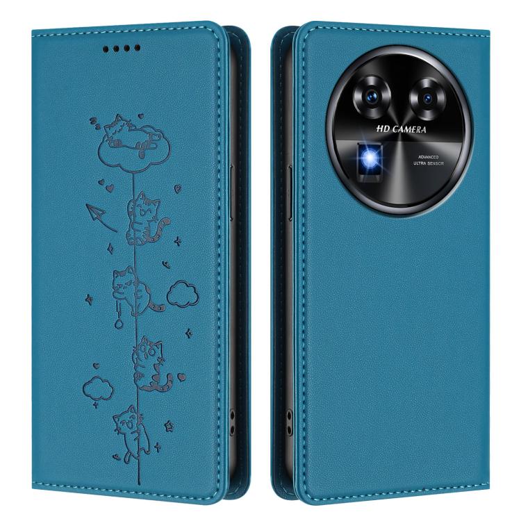 For Oukitel C37 Cute Cats Embossed Magnetic RFID Vegan Leather Phone Case