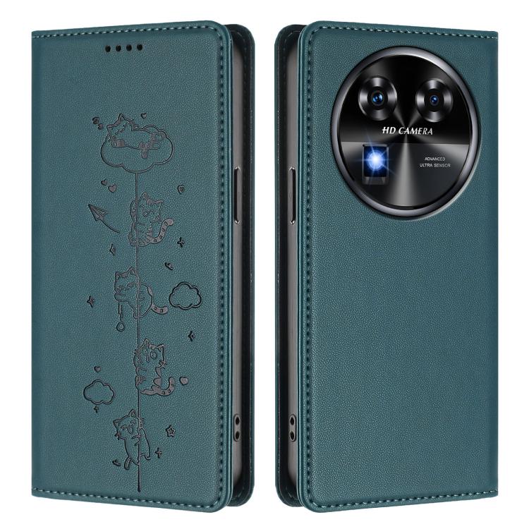 For Oukitel C37 Cute Cats Embossed Magnetic RFID Vegan Leather Phone Case