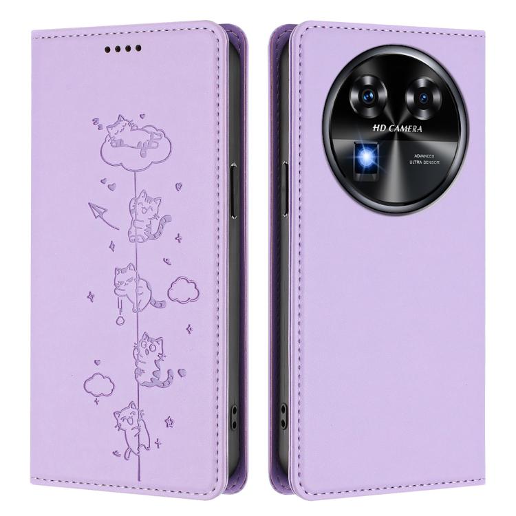 For Oukitel C37 Cute Cats Embossed Magnetic RFID Vegan Leather Phone Case