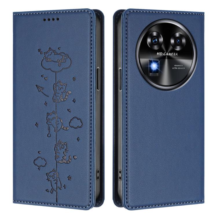For Oukitel C37 Cute Cats Embossed Magnetic RFID Vegan Leather Phone Case