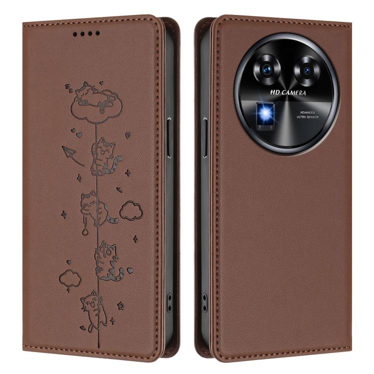 For Oukitel C37 Cute Cats Embossed Magnetic RFID Vegan Leather Phone Case