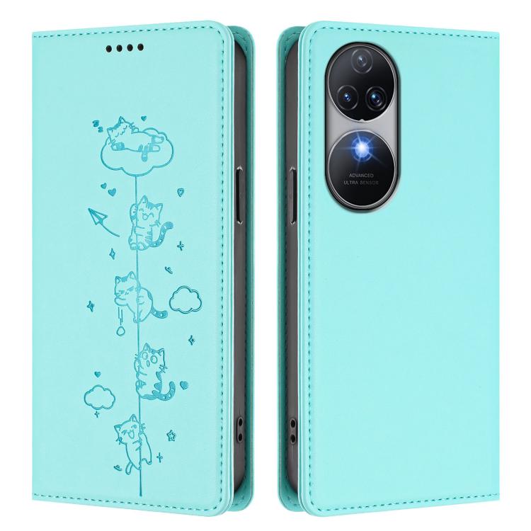 For Oukitel C38 Cute Cats Embossed Magnetic RFID Vegan Leather Phone Case
