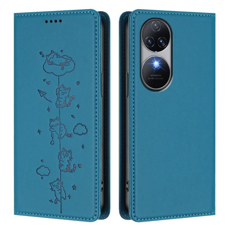 For Oukitel C38 Cute Cats Embossed Magnetic RFID Vegan Leather Phone Case