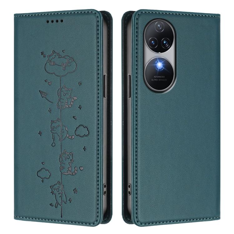 For Oukitel C38 Cute Cats Embossed Magnetic RFID Vegan Leather Phone Case