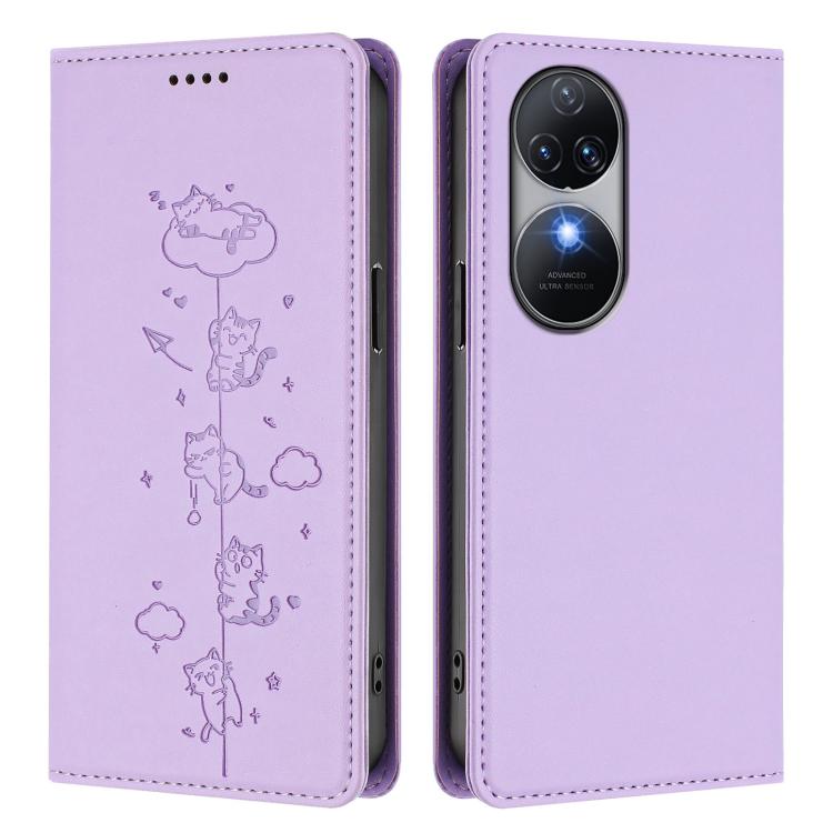 For Oukitel C38 Cute Cats Embossed Magnetic RFID Vegan Leather Phone Case