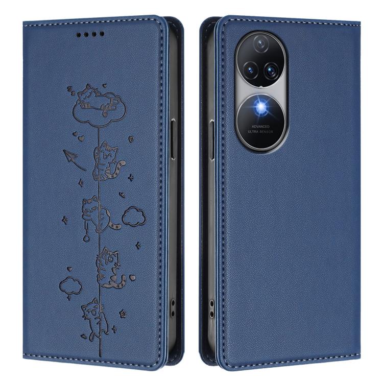 For Oukitel C38 Cute Cats Embossed Magnetic RFID Vegan Leather Phone Case