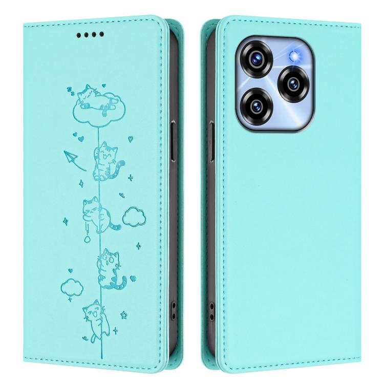 For Oukitel C50 Cute Cats Embossed Magnetic RFID Vegan Leather Phone Case