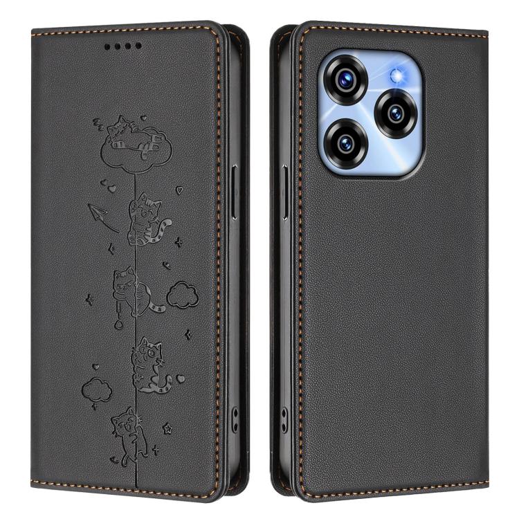 For Oukitel C50 Cute Cats Embossed Magnetic RFID Vegan Leather Phone Case