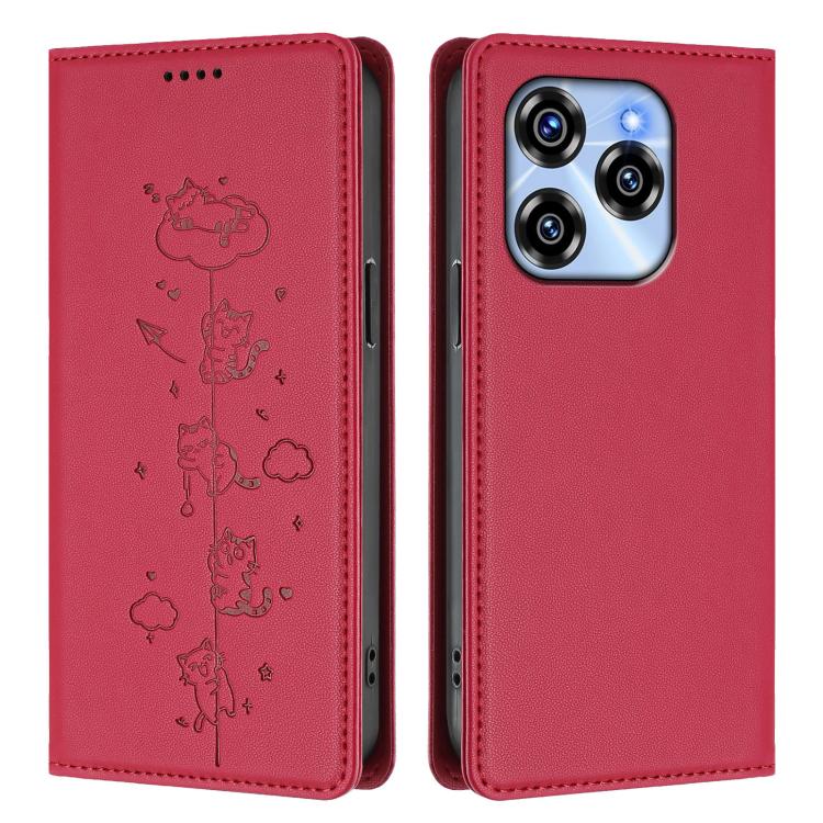 For Oukitel C50 Cute Cats Embossed Magnetic RFID Vegan Leather Phone Case