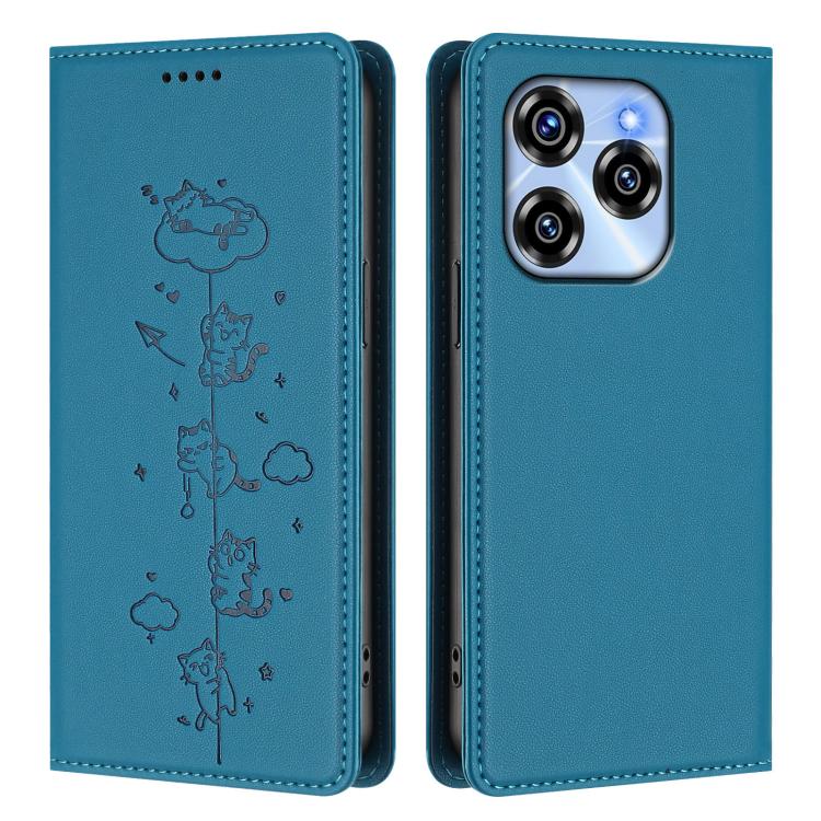 For Oukitel C50 Cute Cats Embossed Magnetic RFID Vegan Leather Phone Case