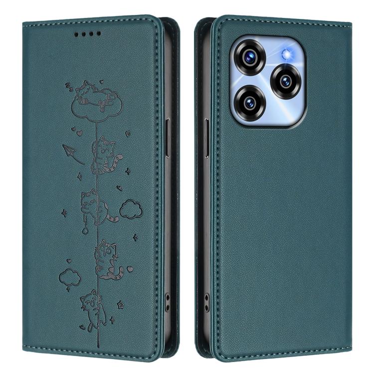 For Oukitel C50 Cute Cats Embossed Magnetic RFID Vegan Leather Phone Case