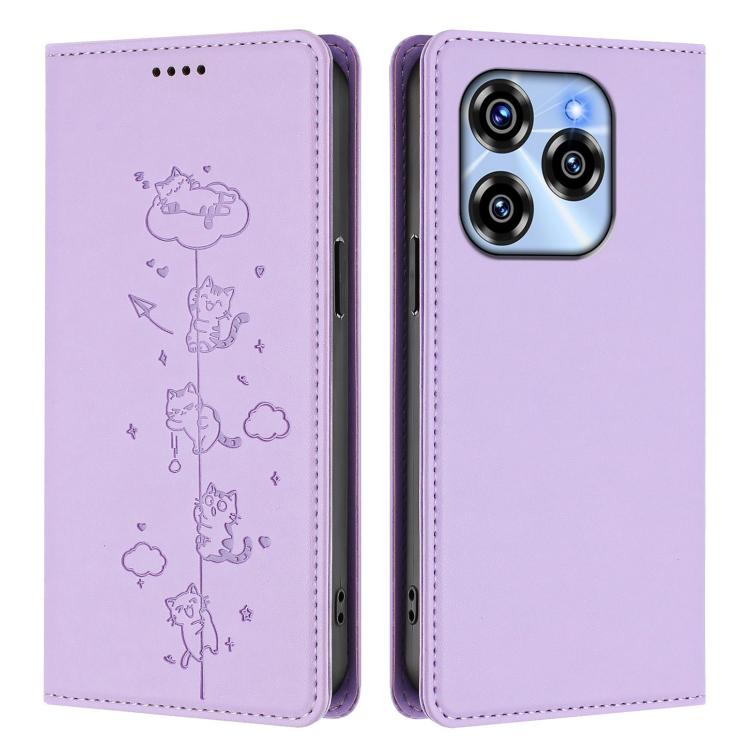 For Oukitel C50 Cute Cats Embossed Magnetic RFID Vegan Leather Phone Case