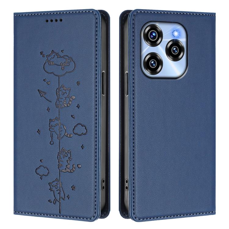For Oukitel C50 Cute Cats Embossed Magnetic RFID Vegan Leather Phone Case