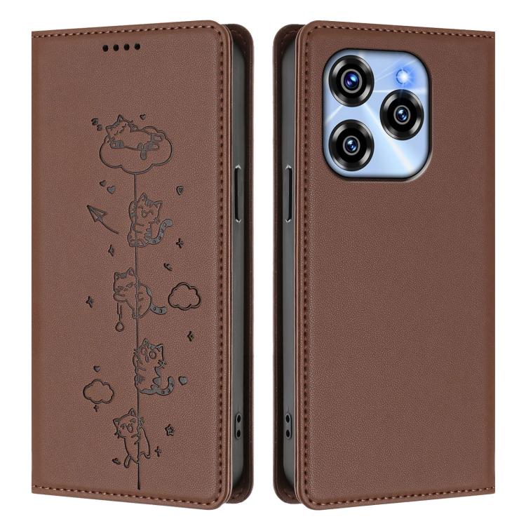 For Oukitel C50 Cute Cats Embossed Magnetic RFID Vegan Leather Phone Case