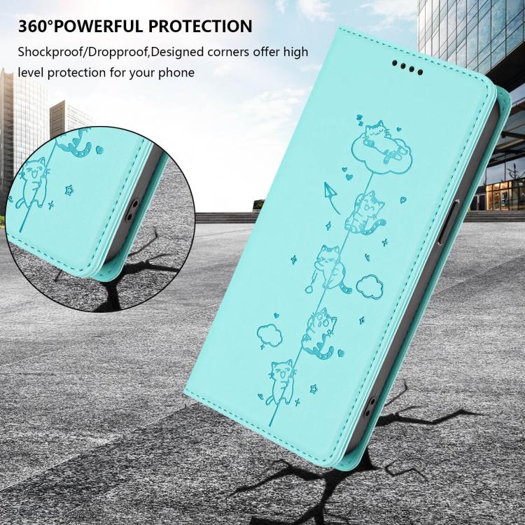 For Oukitel C51 Cute Cats Embossed Magnetic RFID Vegan Leather Phone Case
