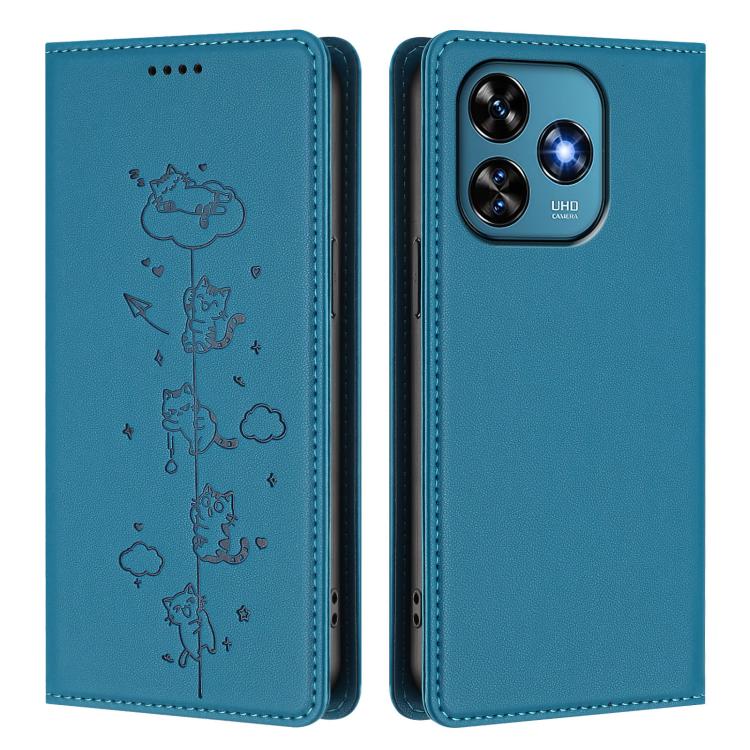 For Oukitel C51 Cute Cats Embossed Magnetic RFID Vegan Leather Phone Case