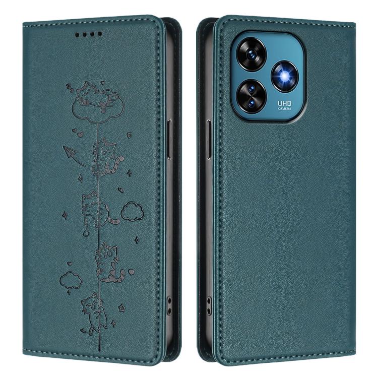 For Oukitel C51 Cute Cats Embossed Magnetic RFID Vegan Leather Phone Case