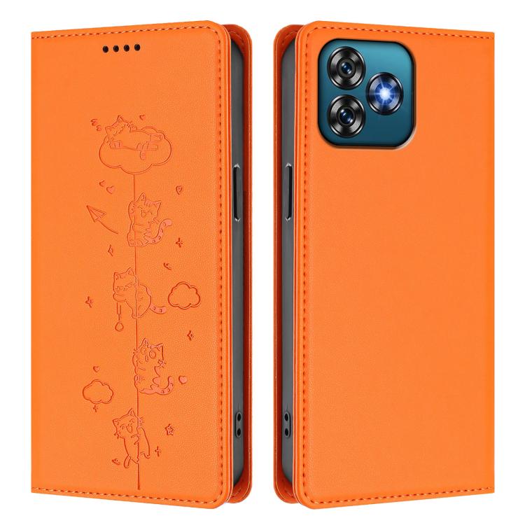 For Oukitel C53 Cute Cats Embossed Magnetic RFID Vegan Leather Phone Case