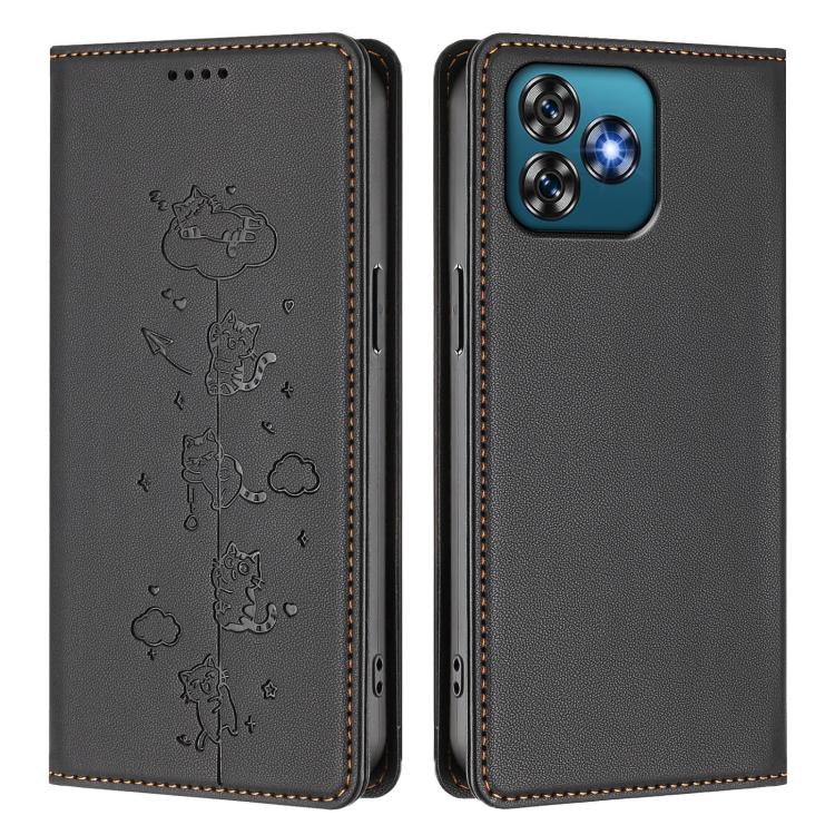 For Oukitel C53 Cute Cats Embossed Magnetic RFID Vegan Leather Phone Case